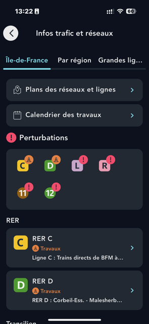 Visuel d'une capture d'écran de l'info trafic en Ile de France